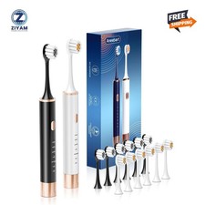 2 Pack Electric Toothbrush Sonic Toothbrush USB Rechargeable 12 Heads 6 Modes