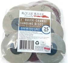 (25pc) Rogue River Tools 3" Assorted grit Quick-Change Sanding Discs (Type - R)
