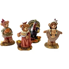 K's Collection Fancy Bears Harvest Native Garb Lot 4 Thanksgiving Resin Figurine