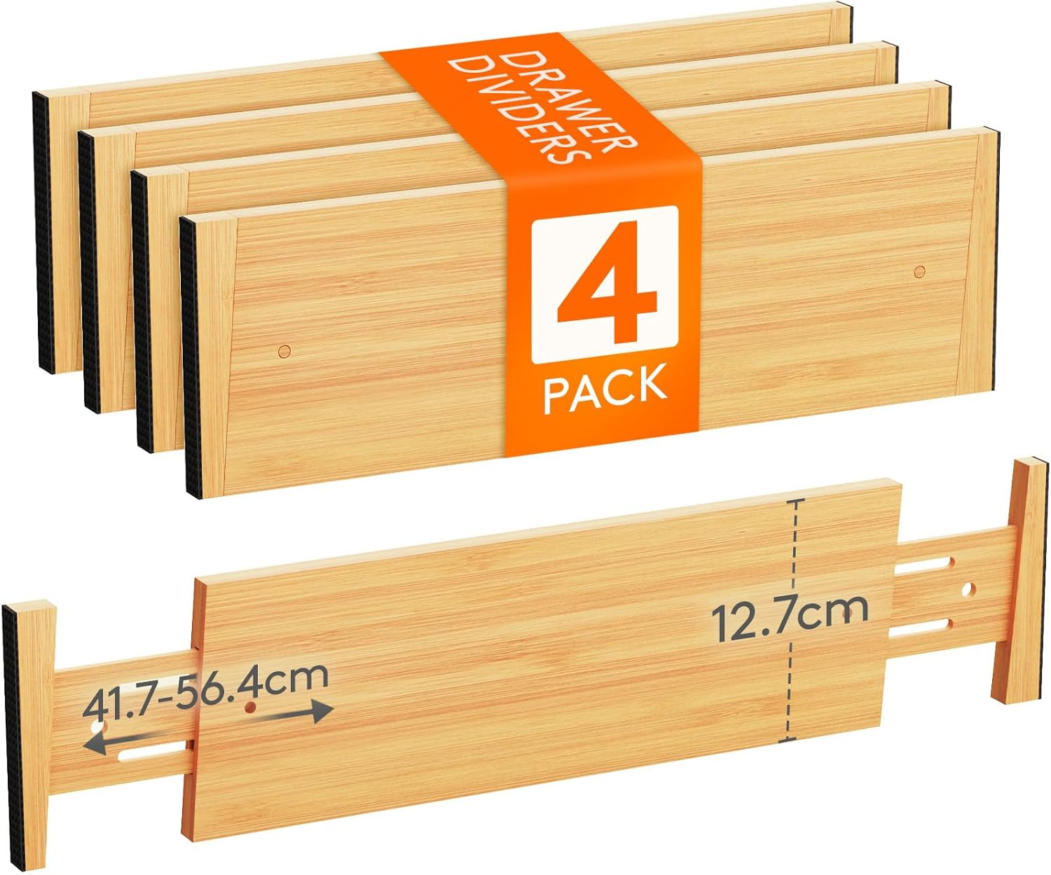 Offerta 4 Separatori Cassetti Bambù | Divisori Regolabili 41-56cm