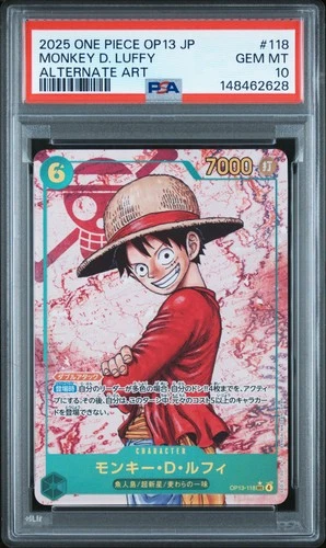 2025 ONE PIECE JPN OP13-CARRYING ON HIS WILL ALT ART #118 MONKEY D. LUFFY PSA 10