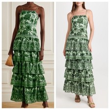 ALICE + Olivia Valencia Floral Sage Green Tiered Spaghetti Strap Maxi Dress Sz 0