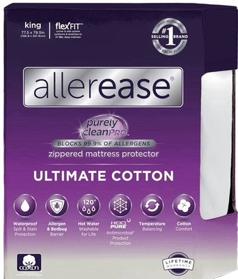 Allerease King Ultimate Cotton Waterproof Allergen Bedbug Barrier Zip