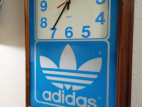 Vintage Collectible Adidas Trefoil Logo Blue Grey Silver Wood Wall Clock Hanover - Picture 4 of 22