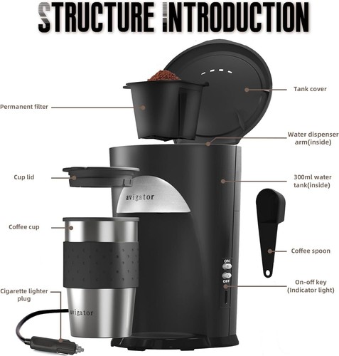 Portable 12V Car Coffee Maker Camping Travel Ground Coffee Machine Auto Shut Off - Picture 8 of 9