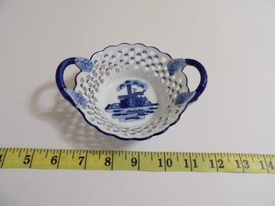 Delftware Royal Twicket Handpainted Porcelain Basket Reticulated Windmill
