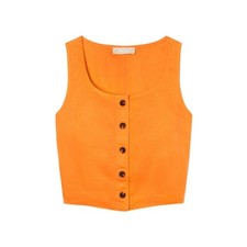 Everlane Linen Button Crop Tank Top Orange Women’s 8 Minimalist Summer Resort