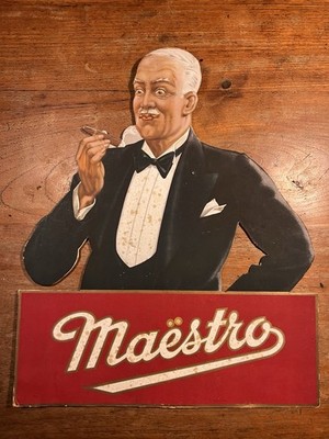 Vintage Maestro Zigarrenwerbung, Lithographie auf Karton, 1920-1930er Jahre