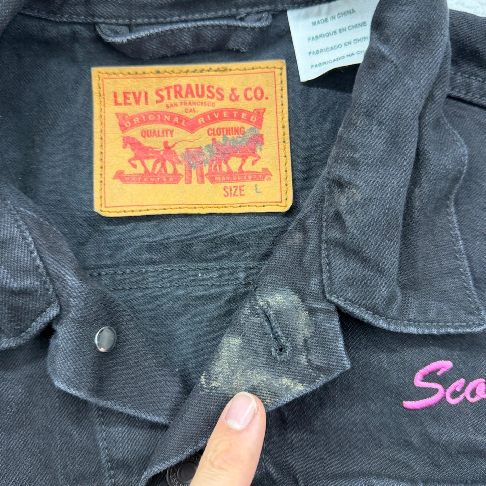 Chaqueta de mezclilla negra Levi Strauss Co para hombre talla L bordada Scott Reeves Horse Foto 3 de 4
