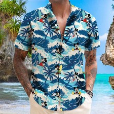 Disney Mickey Mouse Surfing On The Beach Unisex Blue Hawaiian Shirt