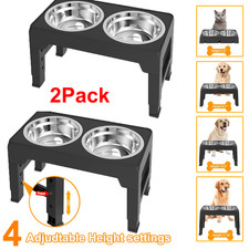 Elevated Raised Pet Dog Feeder Bowl Stainless Steel Food Water Stand 2pcs Bowls