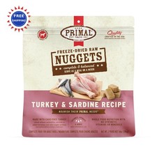 Primal Freeze Dried Raw Dog Food Nuggets 14 oz Turkey Sardine Complete Balanced