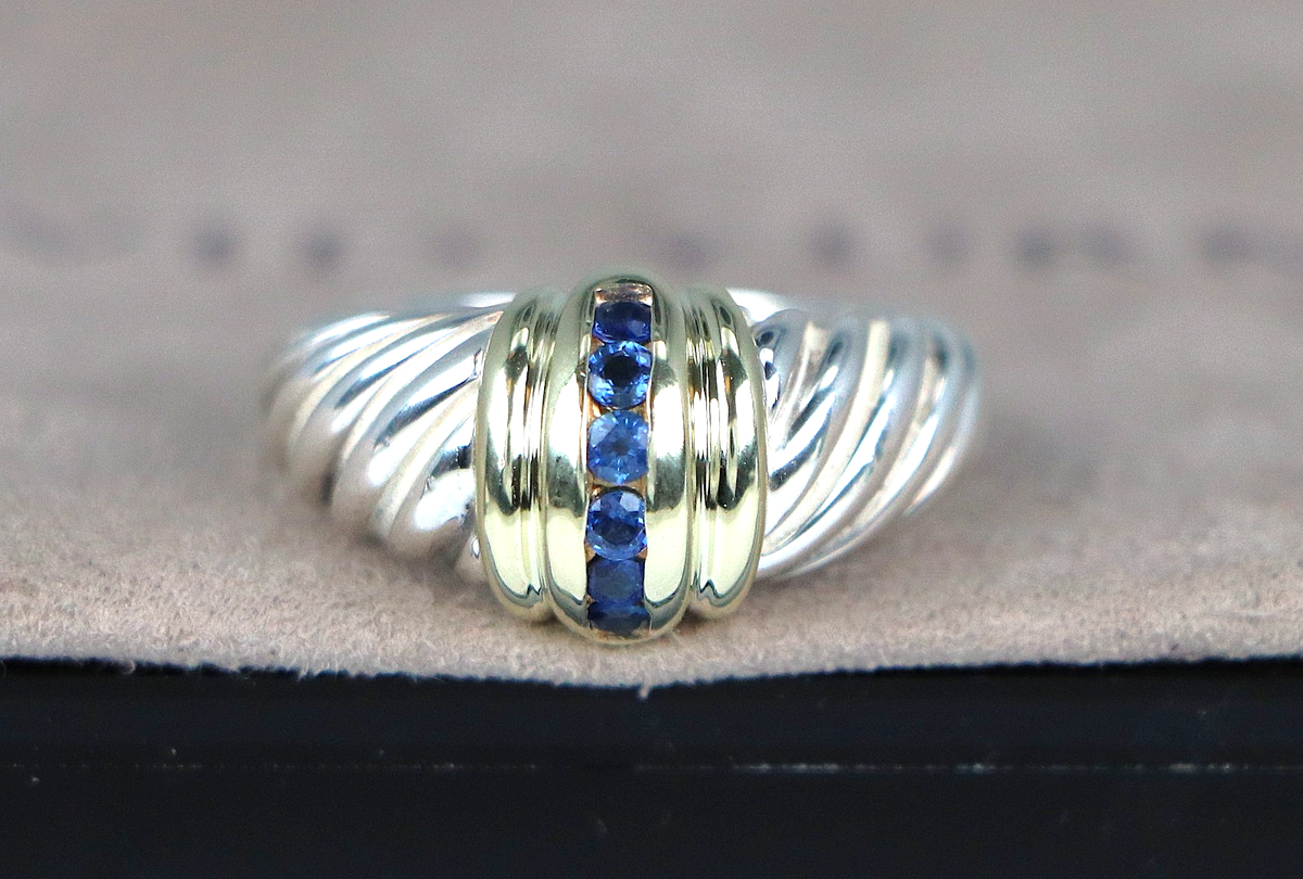David Yurman 14K Yellow Gold Sterling Silver Round Blue Sapphire
