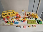 Vintage 1984 Fisher Price Little People Family School Bus and accessories