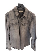 AllSaints Giro Shirt Western Regular Fit Denim Distressed Gray Size Medium