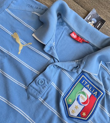 Puma FIGC Italia Italy King Striped Polo Shirt Blue Mens Size