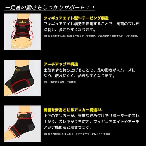 Supporto caviglia Vantelin grande nero per sinistra e destra 1 CountJapan - Immagine 3 di 4