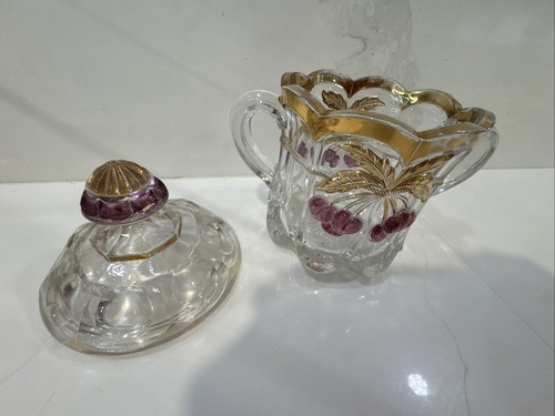 Vintage Northwood Mosser Glass Cherry and Cable Clear Ruby Sugar Bowl and Lid - Picture 6 of 7