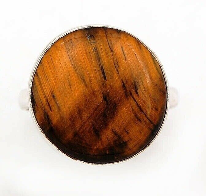 Natural Tiger Eye Africa 925 Solid Sterling Silver Ring Sz 6