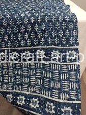 Indian Handmade Cotton Kantha Quilt HandBlock Print Bedspread Reversible Blanket