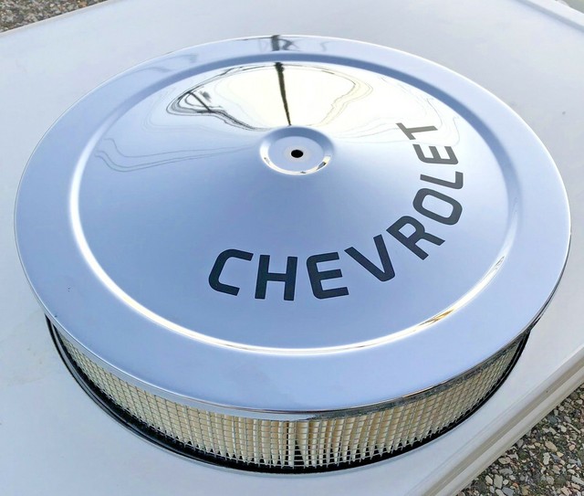 Chevrolet Chrome Air Cleaner BLACK Logo 14x3 SB 350 383 BB 396 454 NEW