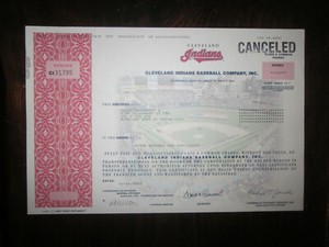 2000 Cleveland Indians Baseball Club Stock Certificate