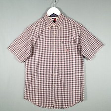 VINTAGE TOMMY HILFIGER Shirt Mens Large Red Blue White Short Sleeve Button Down