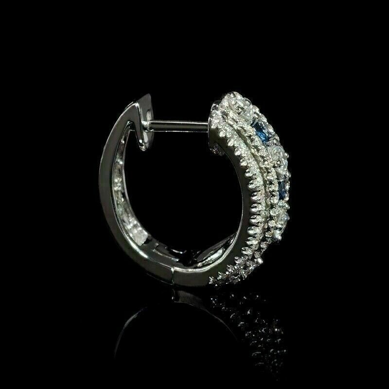2 Ct Marquise Cut Simulated Blue Sapphire Hoop Earrings 14K White Gold Plated