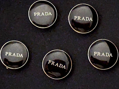 PRADA KNÖPFE Schwarz & Gold 15mm 5 Stück Original Selten Glatt Glänzend Oberfläche LUXE CHIC