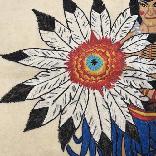 Vintage Native American Dancing Painting on Fabric Artist JWha? 20x24” USA Made - Picture 5 of 9