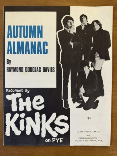 RARE 1960'S SHEET MUSIC - KINKS - AUTUMN ALMANAC (1967) PERFECT ! FRAMER ! - Picture 1 of 3