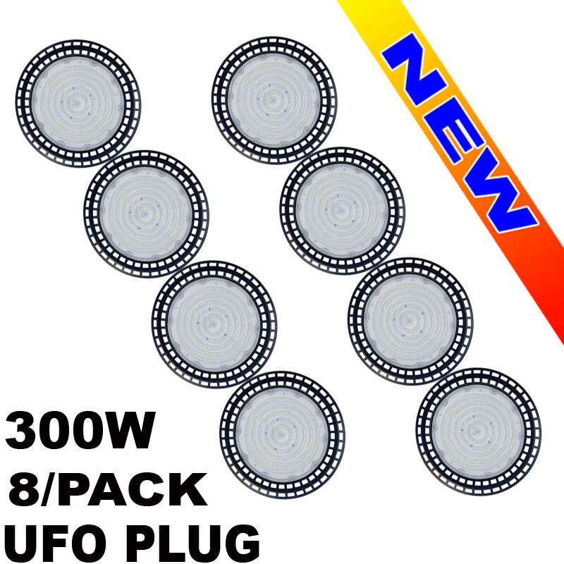 8-PACK LED Bay Lights 300W Factory Warehouse Commercial Light Fixtures Ufo 6500K