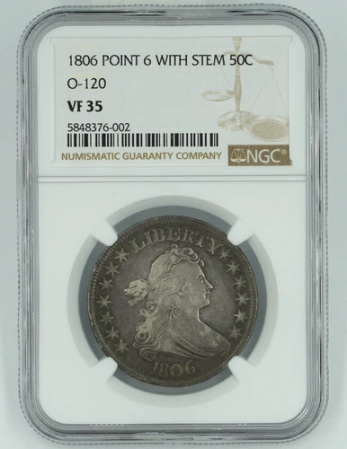 1806 NGC VF35 Point 6 With Stem Draped Bust Half Dollar