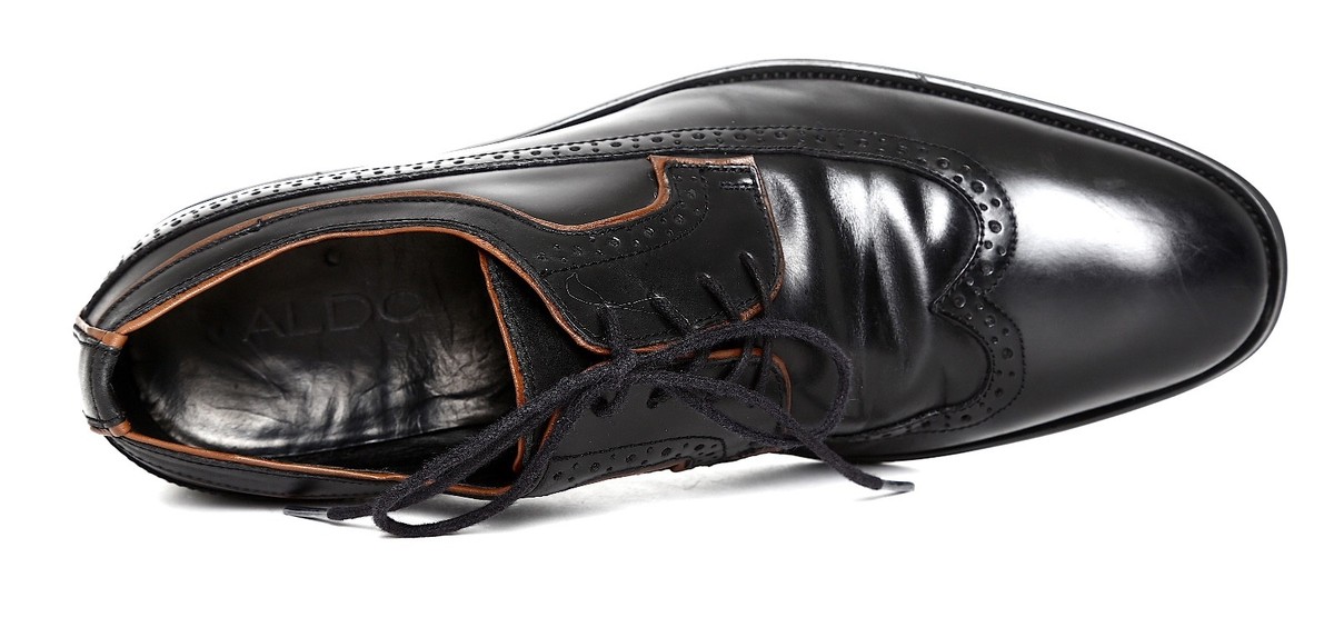 Aldo Lace Up Leather Wingtip Oxford Black Z5254* Men display picture 1