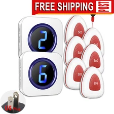 (6 SOS Waterproof Button & 2 Receiver),Caregiver pager,LIKEPAI White sos system