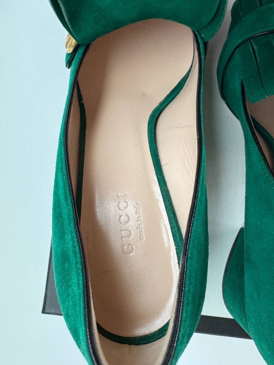 Gucci Suede Marmont Mid Pumps Heels Emerald Green 36.5 Pristine 9