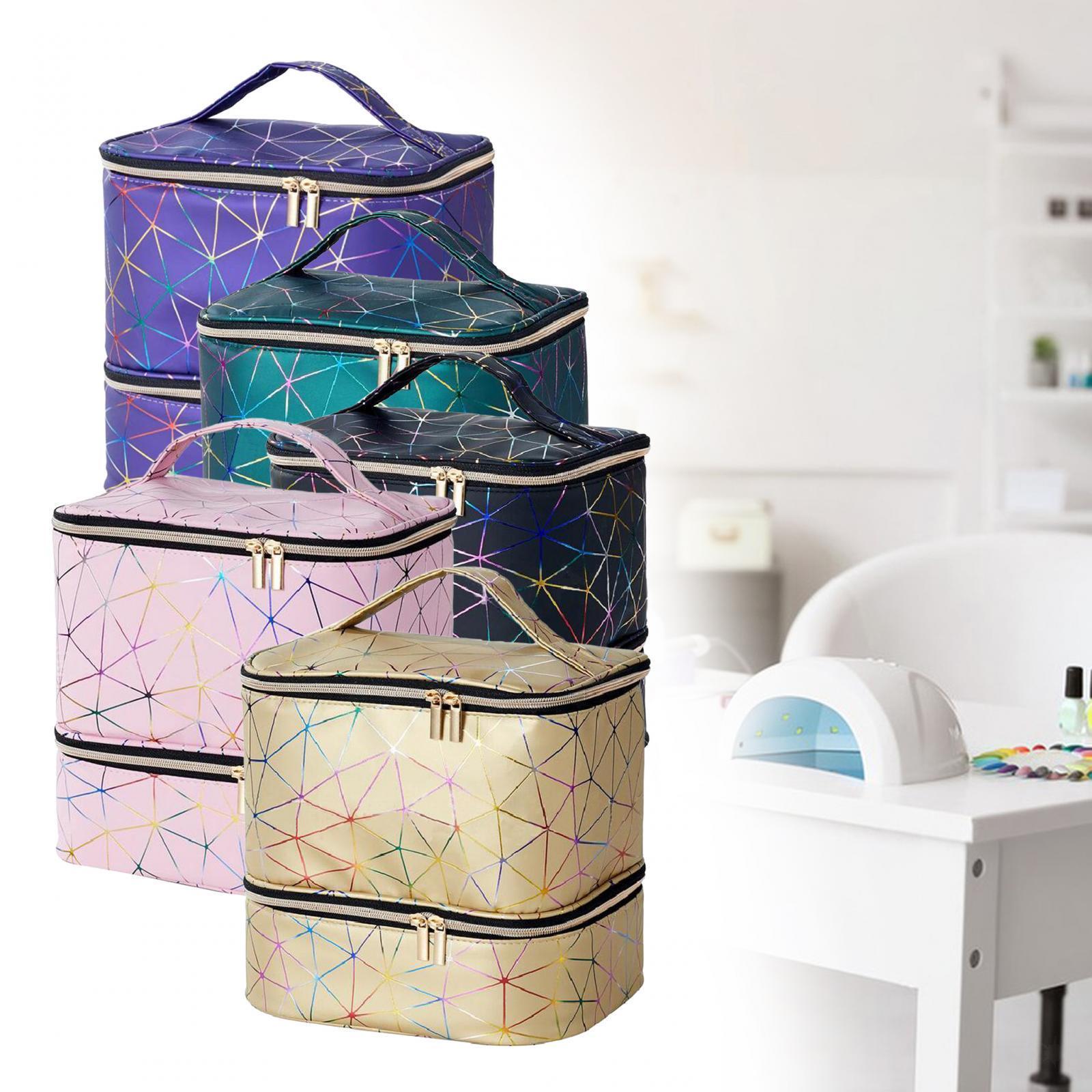 Double-Layer Travel Nail Polish Organizer Case with Makeup Storage  -image