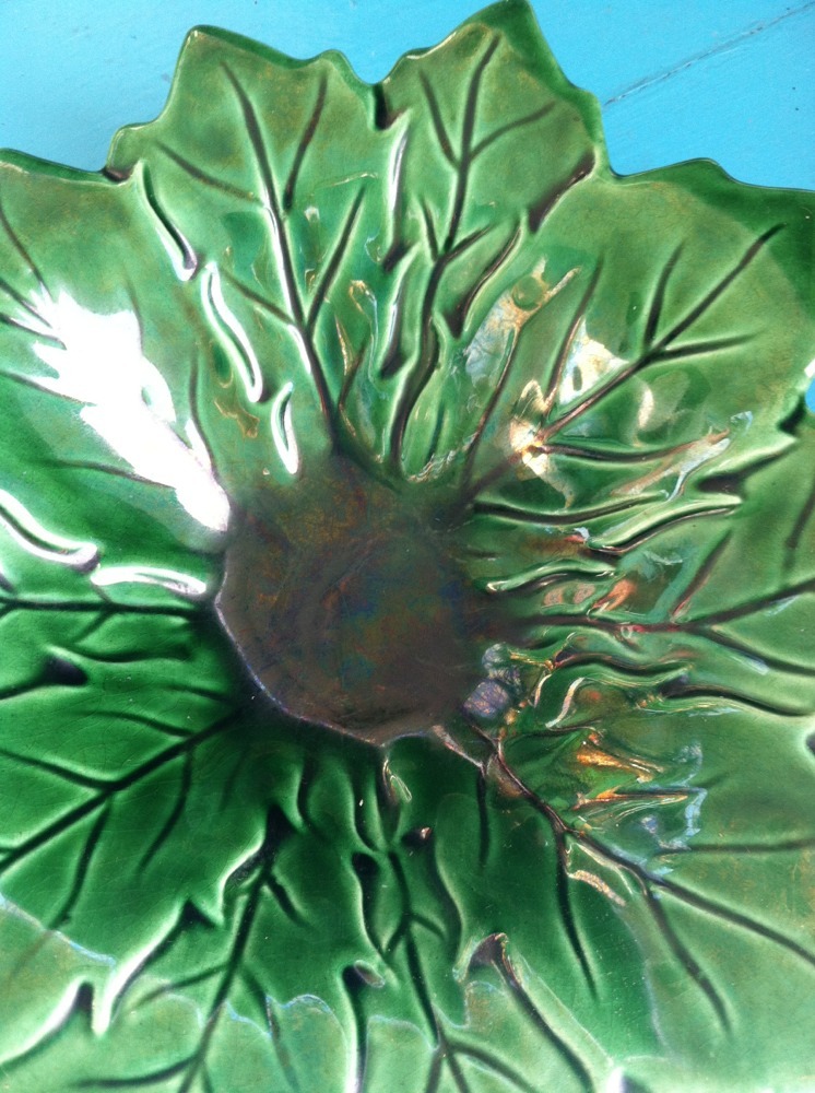 RARE ELZAC California Pottery Green Leaf Dish Ashtray Hand Made 1940's