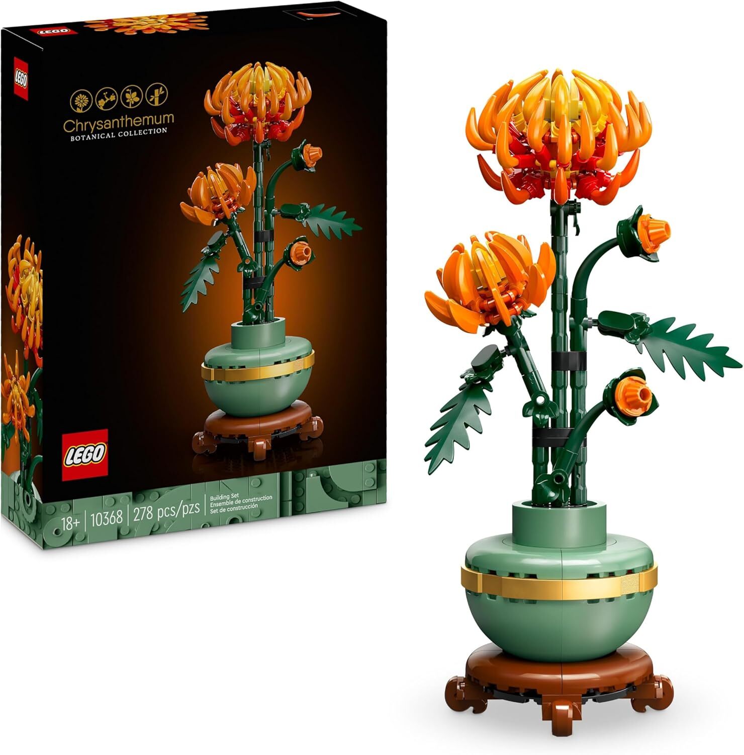 LEGO Botanicals Le Chrysanthème, set de construction de fleurs artificielles oranges 26cm
