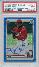 2020 BOWMAN CHROME #CPA-HY HECTOR YAN AUTOGRAPH BLUE REFRACTOR RC #80/150, PSA 9