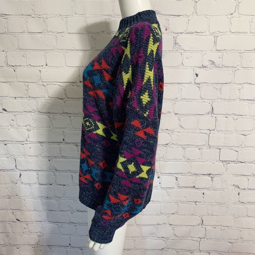 Vintage Private Eyes Women’s Sweater M/L Multi Color Geometric Pullover USA - Picture 2 of 4