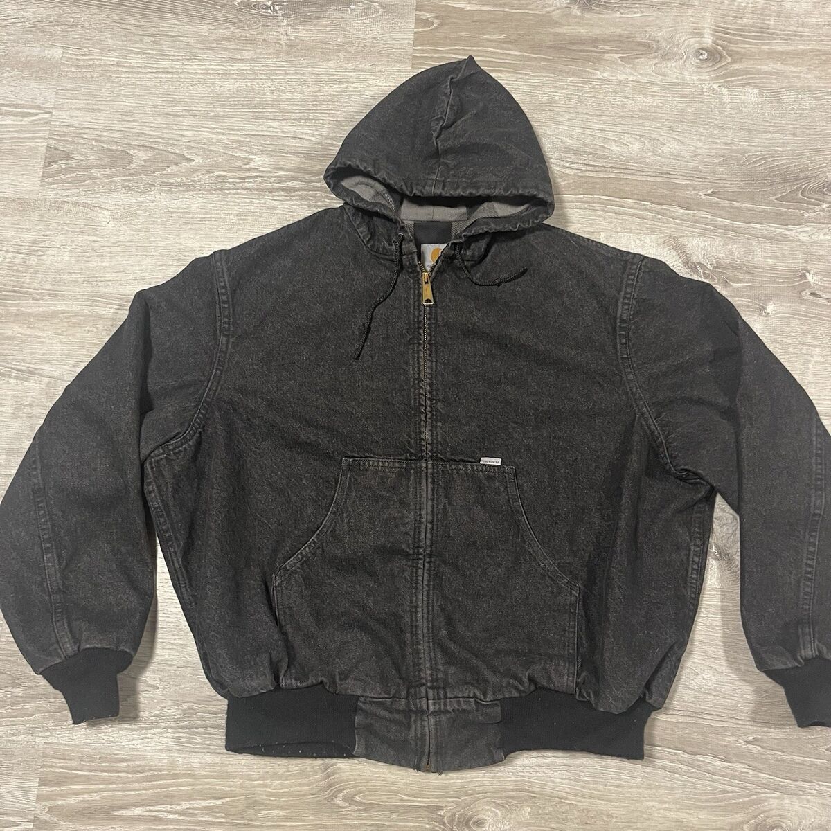 Vtg 80s Carhartt Jacket JF885 XXL Black Flannel Lined Hooded Vtg 80s Carhartt Jacket JF885 XXL Black Flannel Lined Hooded