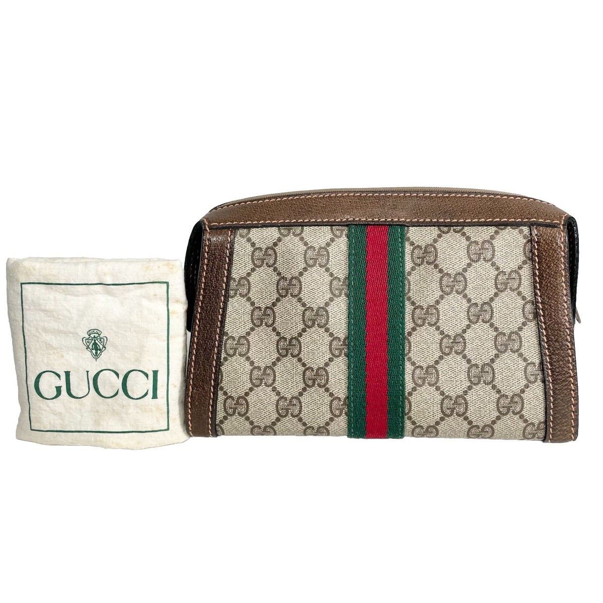 Excellent Vintage Gucci Sherry Line Clutch Bag Purse PVC Leather