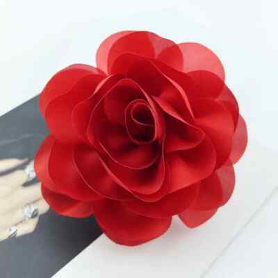 Red Romantic Rose Brooch - Soft Fabric, Delicate Flower Shape, Stylish Hair Pi