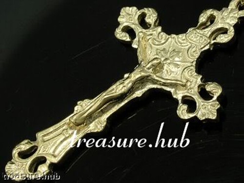 P002 Genuine 9K Solid Yellow Gold ORNATE Crucifix Cross Pendant Fleur-de-lis  - Bild 1 von 4