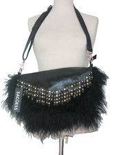 SACCESS Ledertasche Damentasche Schultertasche schwarz Nieten Fell NEU