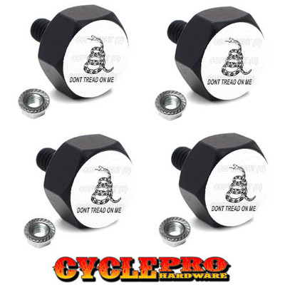 4 Black Billet License Plate Frame Hex Bolts For Harley  - DONT TREAD WHITE