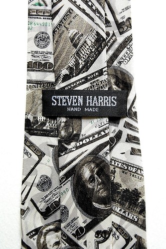 $100 & $50 Bills Men's Neck Tie Finance Franklin Grant Banking Money Necktie - Picture 3 of 3