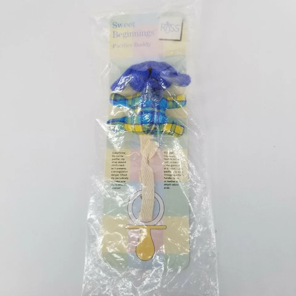 Clip chupete de felpa Russ dulce comienzo amigo azul perro niño sellado cachorro a cuadros Foto 3 de 4