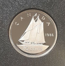 Canadá Classic 1986 diseño azul acabado a prueba 10 centavos del conjunto - níquel